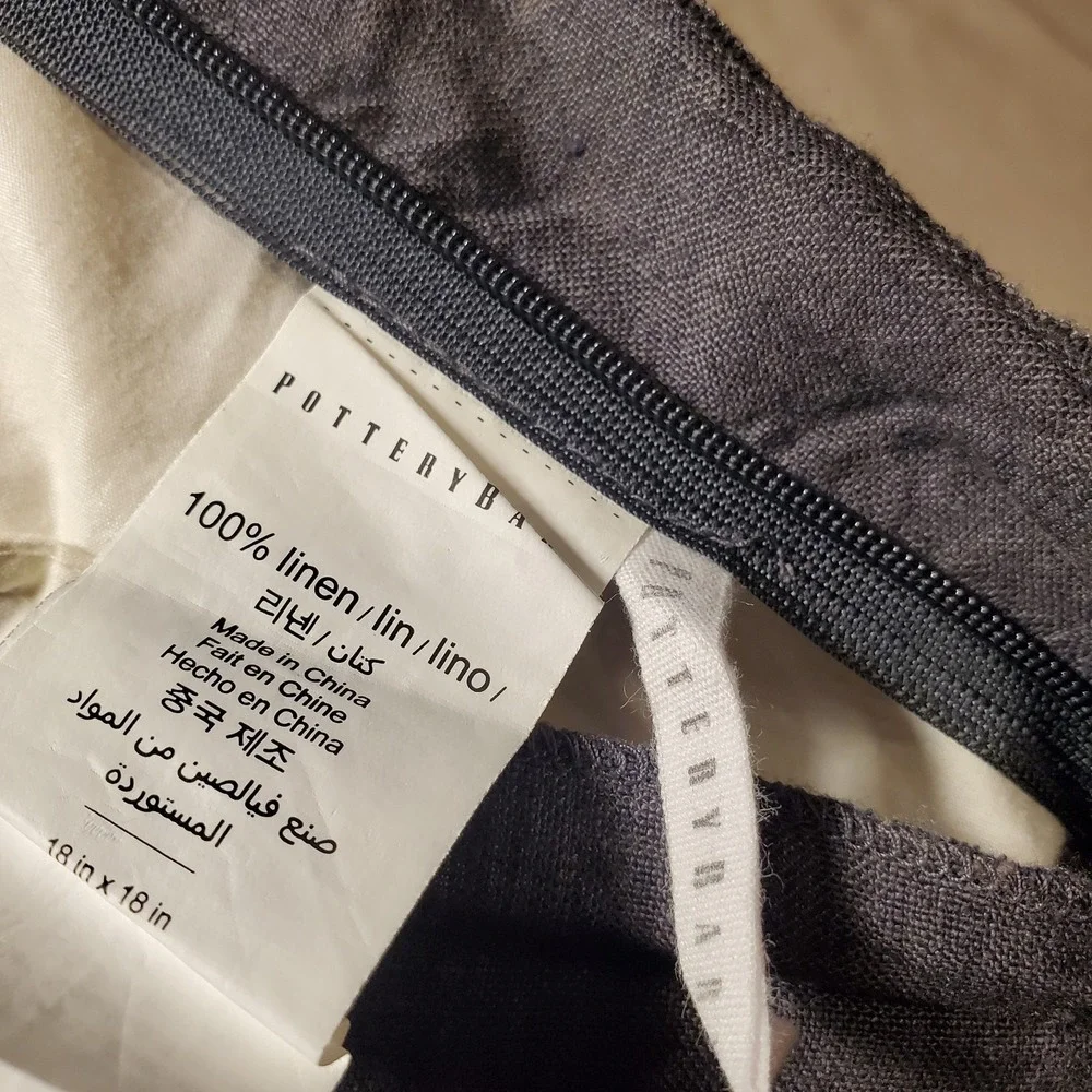 Pottery barn 100% Linen 18x18 Throw Pillow Dark Gray Duck Feather Fill Removable